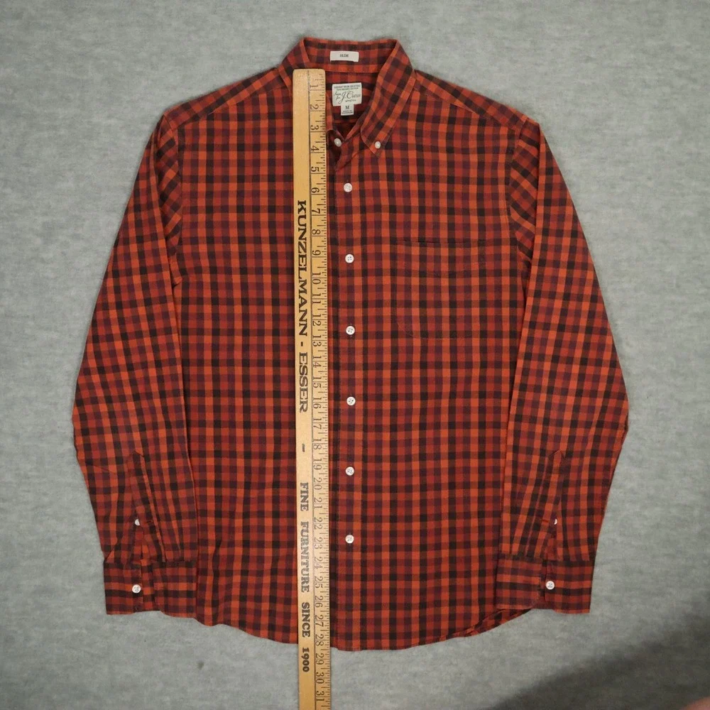 J.Crew Secret Wash Organic Cotton Red Gingham Shirt Mens M Slim‎ Fit Madagascar